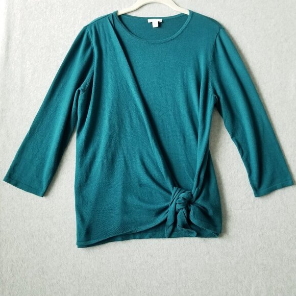 J Jill Womens Large Faux Wrap Tie Front Knit Top Blue Green Soft Lightweight - Picture 1 of 10